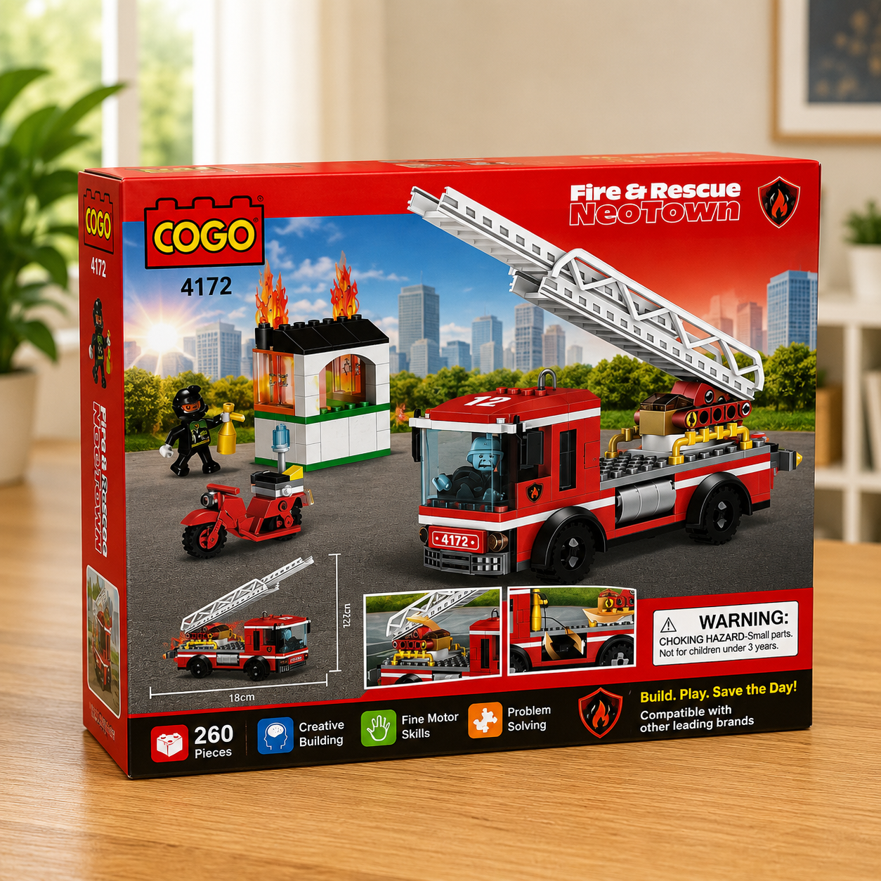 Fire & Rescue NeoTown Building Blocks Set 260 Pieces – Fire Truck Ladder Rescue Construction Toy for Kids Ages 6+