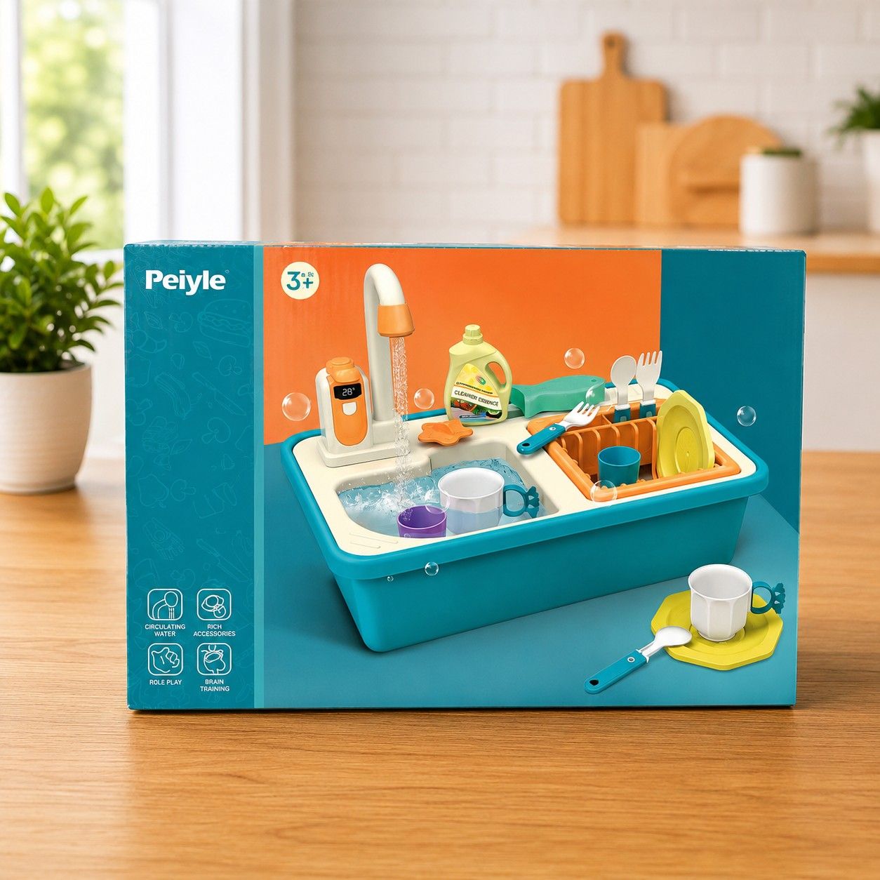 Kids Electric Kitchen Sink Toy with Running Water – Pretend Play Dishwashing Set with Faucet, Utensils & Accessories for Boys and Girls 3+ Years