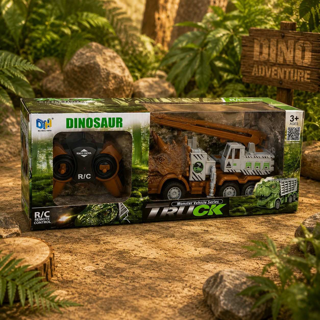Remote Control Dinosaur Truck Toy with Crane | RC Construction Vehicle for Kids | Rechargeable R/C Dino Truck with Controller (3+ Years)