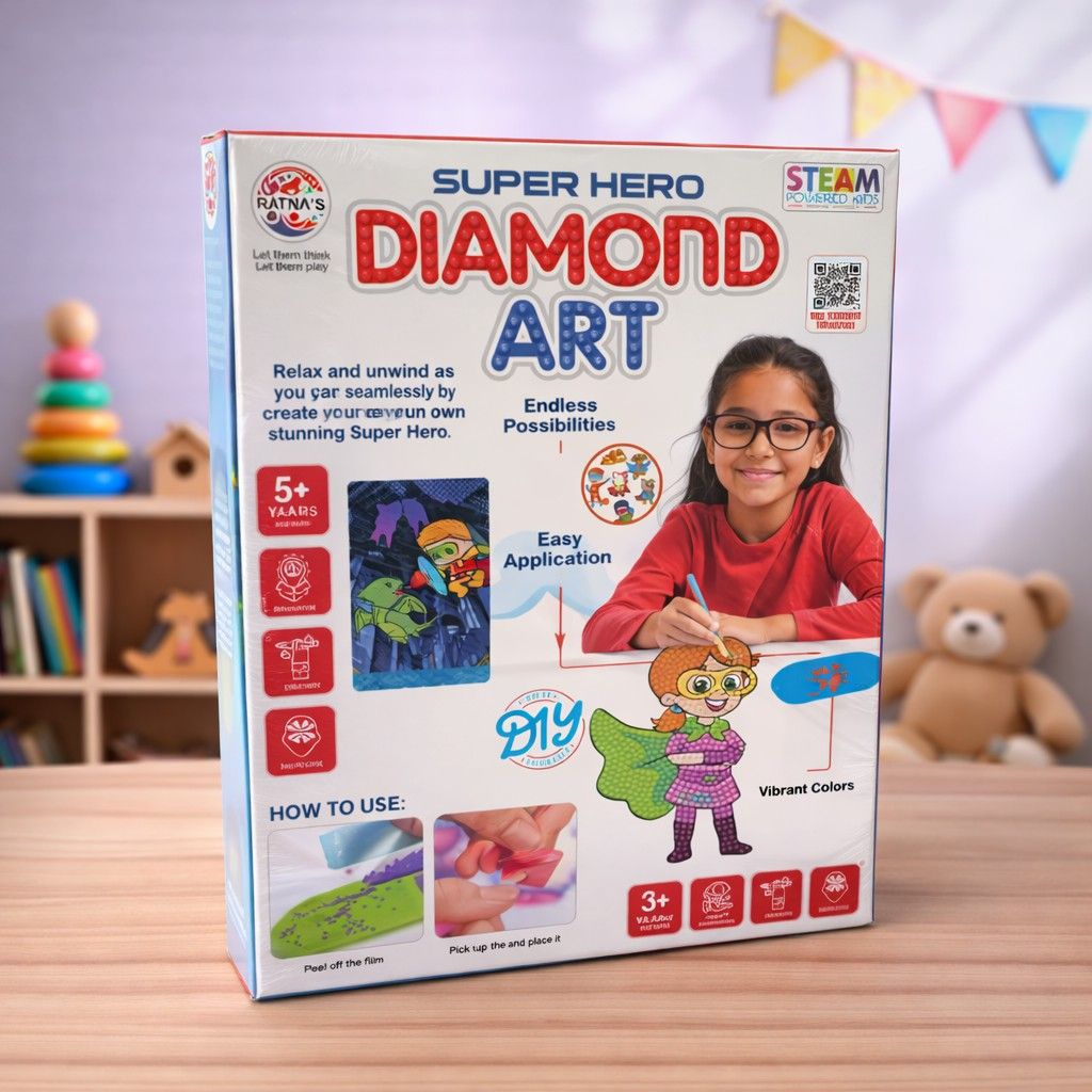 DIY Diamond Art Kit for Kids (5+ Years) – Super Hero Craft Set with Colorful Gems | Creative Activity Toy