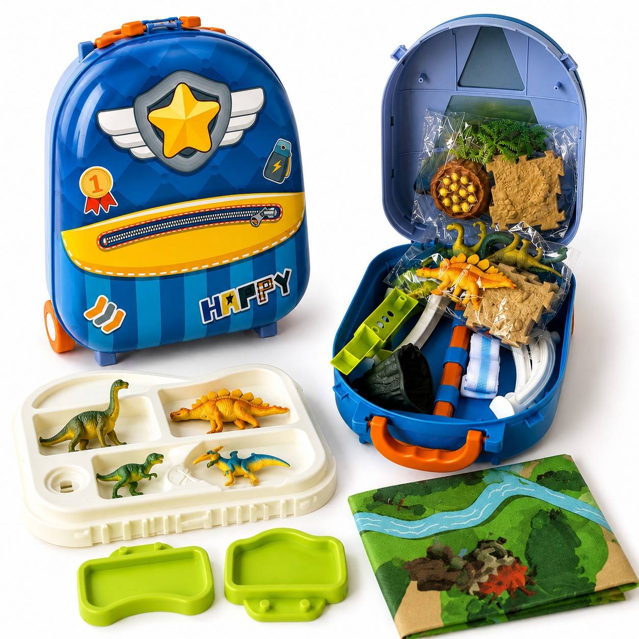 Kids Dinosaur Adventure Suitcase Play Set with Mini Dino Figures, Map, Storage Case & Activity Accessories | Portable Educational Toy for Boys & Girls | Age 3+