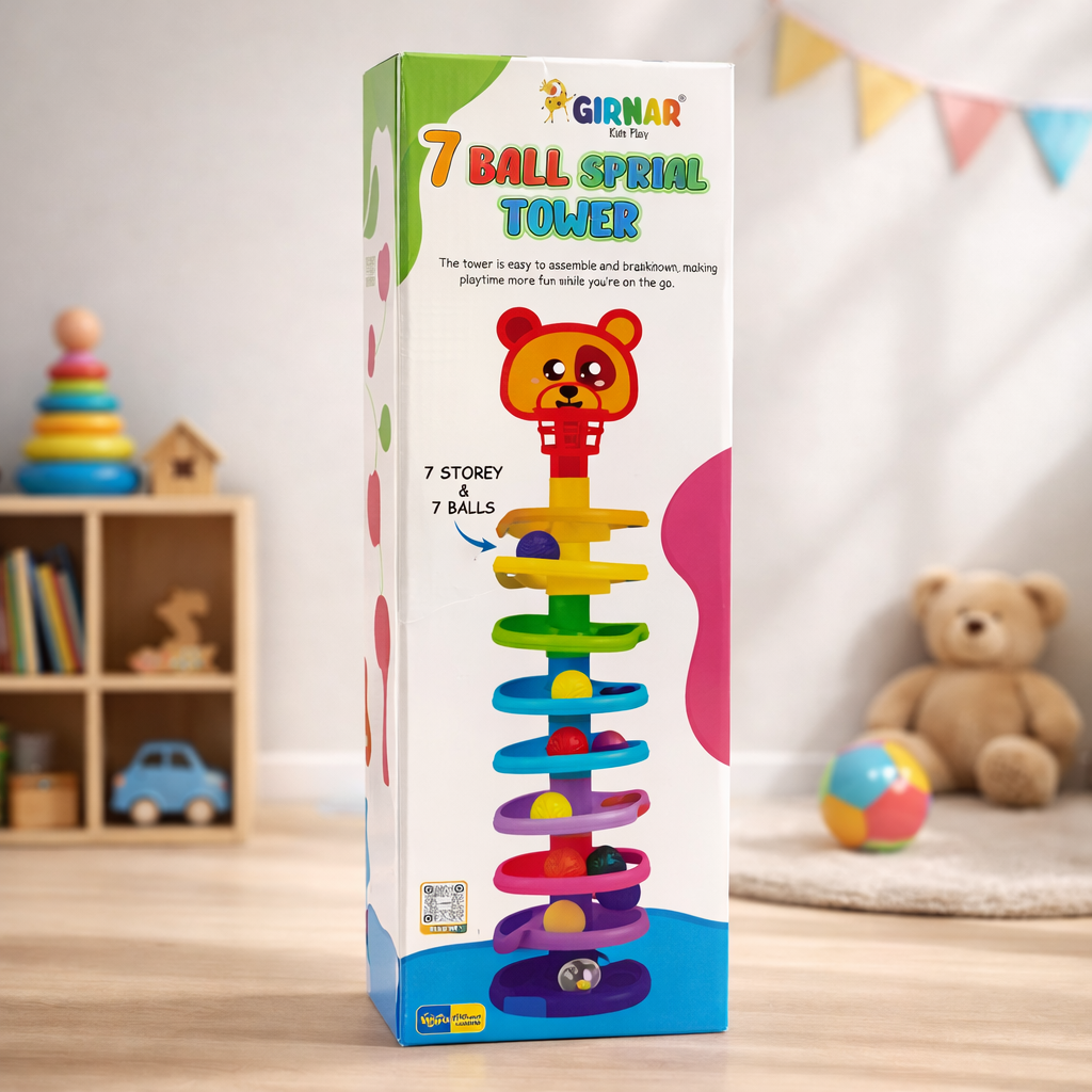 7 Ball Spiral Tower Toy for Kids (1+ Years) – Colorful Rolling Ball Track, Sensory Development & Motor Skills Learning Toy