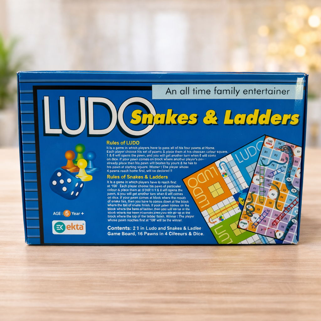 Ludo & Snakes and Ladders Board Game for Kids & Family (2–4 Players) – Classic Indoor Game Combo | Ages 5+