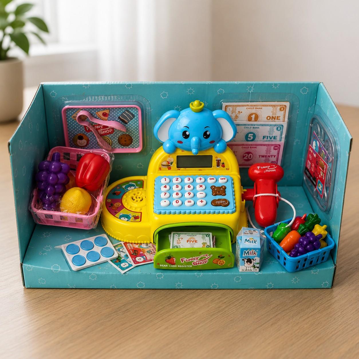 Kids Cash Register Toy Set with Scanner & Accessories | Funny Shop Pretend Play Toy with Lights & Music | Educational Role Play Toy for Children 3+