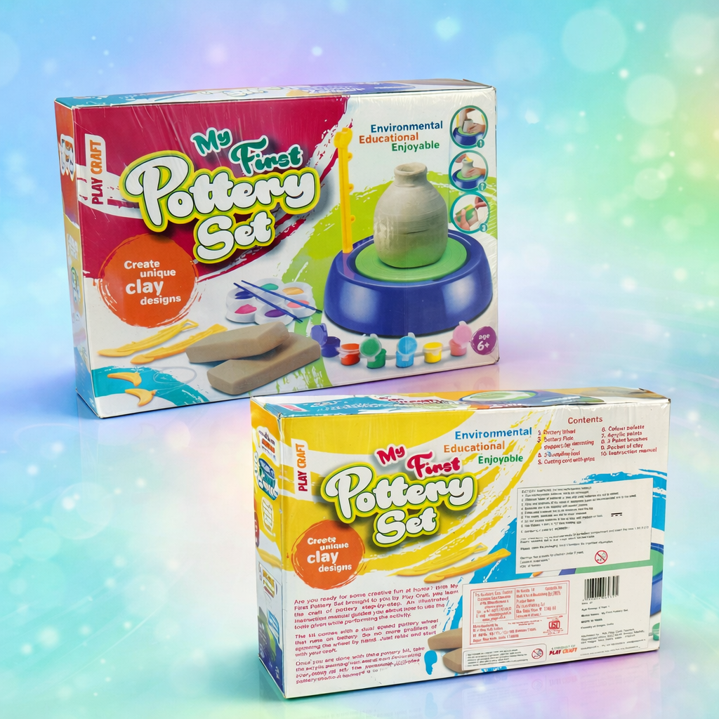 My First Pottery Set for Kids (6+ Years) – DIY Clay Modeling Kit with Pottery Wheel, Paints & Tools | Creative Art & Craft Toy | 2-Speed