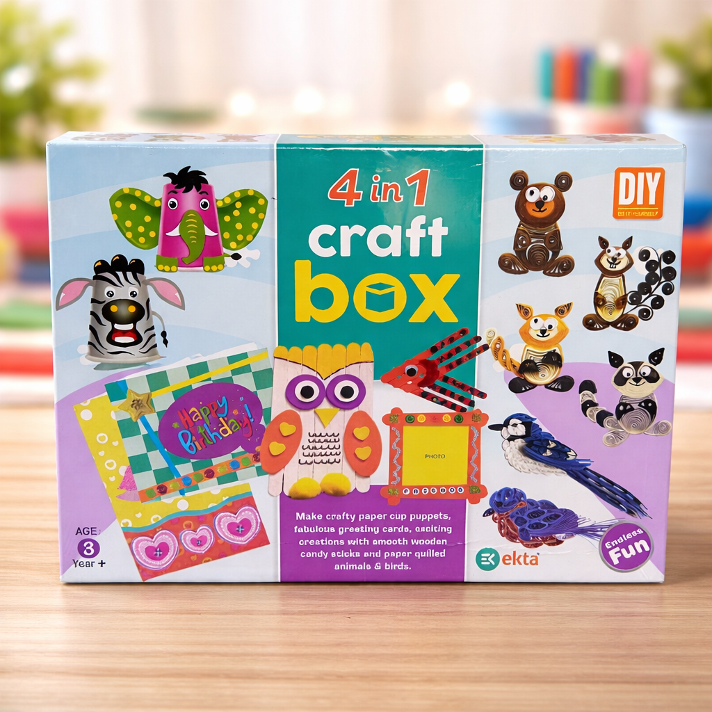 4 in 1 Craft Box for Kids (3+ Years) – DIY Art & Craft Kit with Paper Quilling, Greeting Cards & Creative Activities
