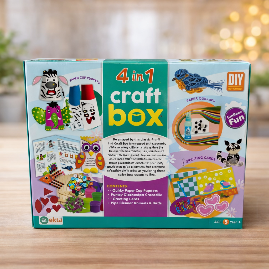 4 in 1 Craft Box for Kids (3+ Years) – DIY Art & Craft Kit with Paper Quilling, Greeting Cards & Creative Activities