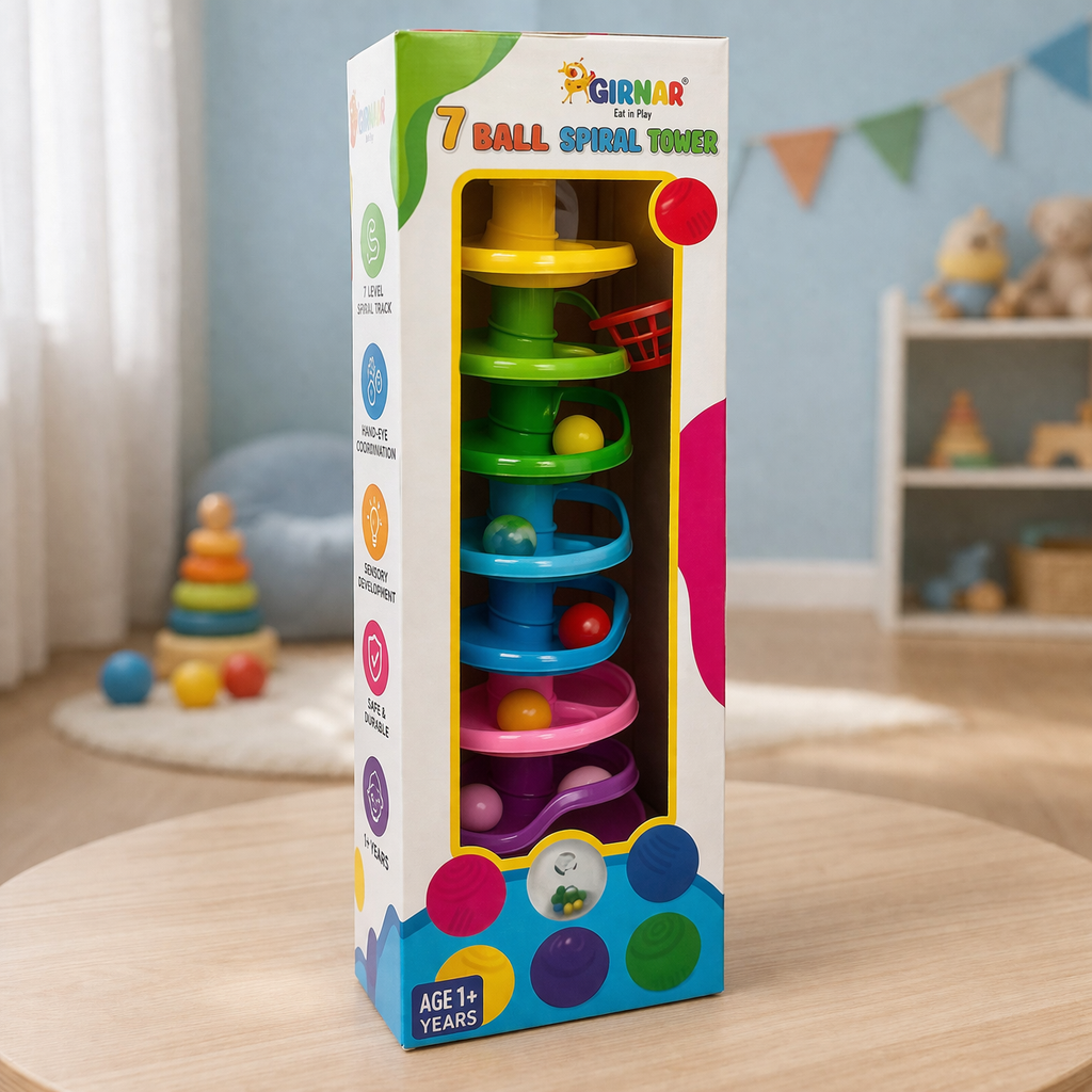7 Ball Spiral Tower Toy for Kids (1+ Years) – Colorful Rolling Ball Track, Sensory Development & Motor Skills Learning Toy