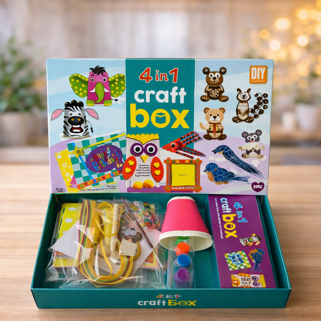 4 in 1 Craft Box for Kids (3+ Years) – DIY Art & Craft Kit with Paper Quilling, Greeting Cards & Creative Activities