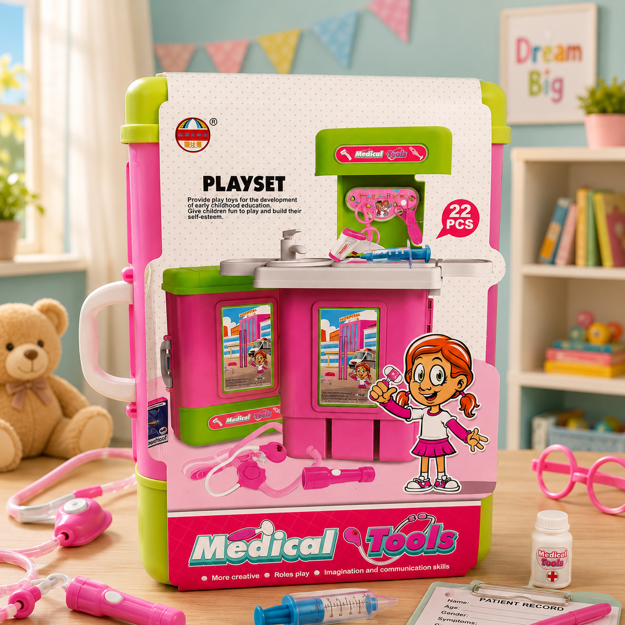 22-Piece Kids Doctor Play Set Medical Kit Trolley Suitcase | Pretend Play Doctor Toy Set with Medical Tools | Ages 3+