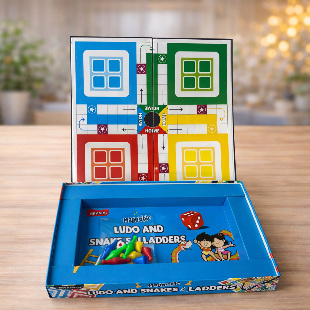 Magnetic Ludo & Snakes and Ladders Board Game for Kids & Family (2–4 Players) – Travel-Friendly Folding Game Set | Ages 5+