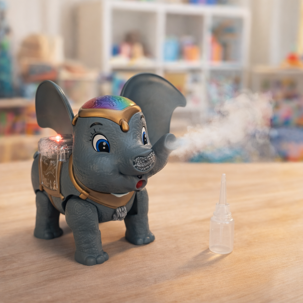 Spray Elephant Toy with Smoke Effect, Music & Lights | Rechargeable Mist Spray Animal Toy for Kids (3+ Years)