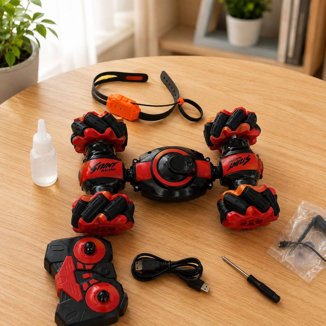 Twist Car Double Sided Remote Control Stunt Car with Smoke & Watch control, Drift & 360° Spin – Rechargeable RC Toy for Kids 3+
