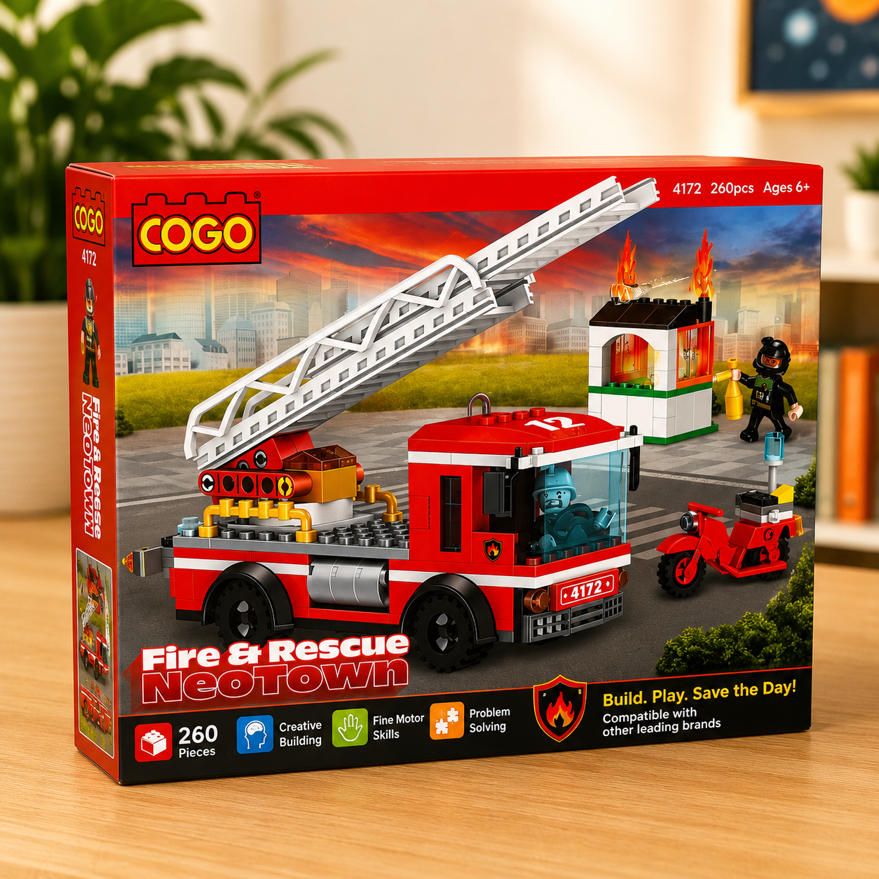 Fire & Rescue NeoTown Building Blocks Set 260 Pieces – Fire Truck Ladder Rescue Construction Toy for Kids Ages 6+