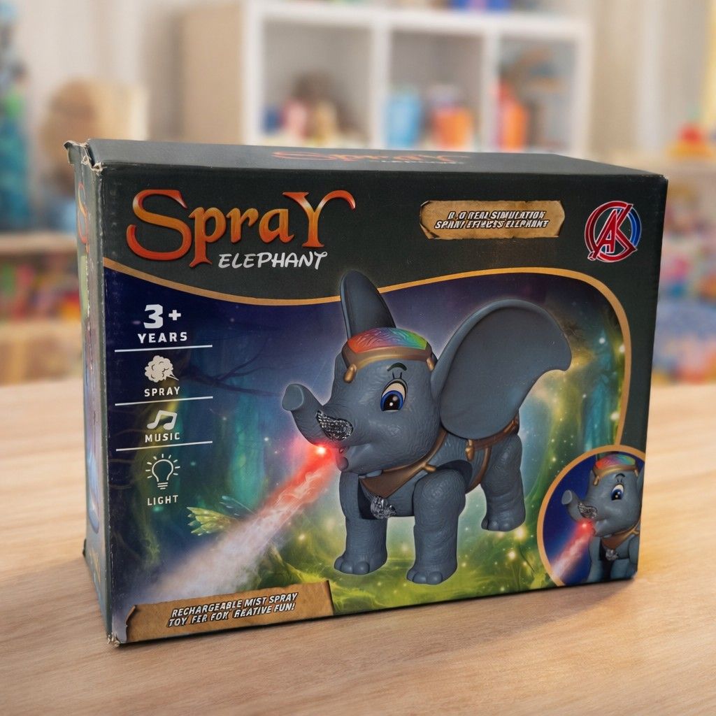 Spray Elephant Toy with Smoke Effect, Music & Lights | Rechargeable Mist Spray Animal Toy for Kids (3+ Years)