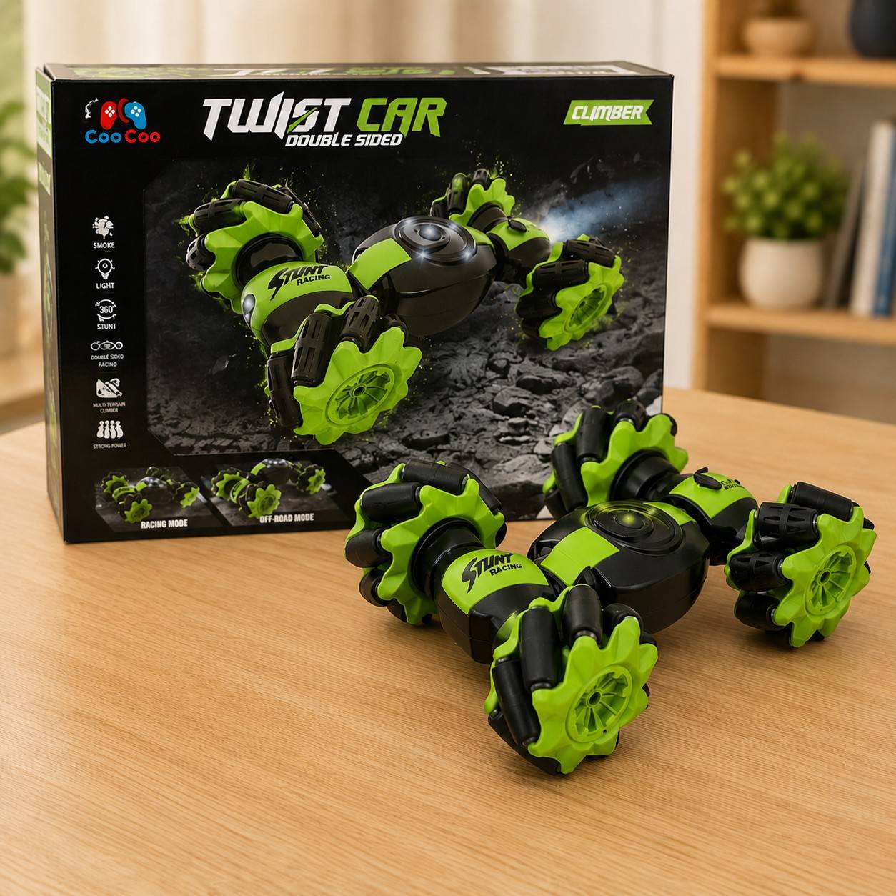 Twist Car Double Sided Remote Control Stunt Car with Smoke & Watch control, Drift & 360° Spin – Rechargeable RC Toy for Kids 3+
