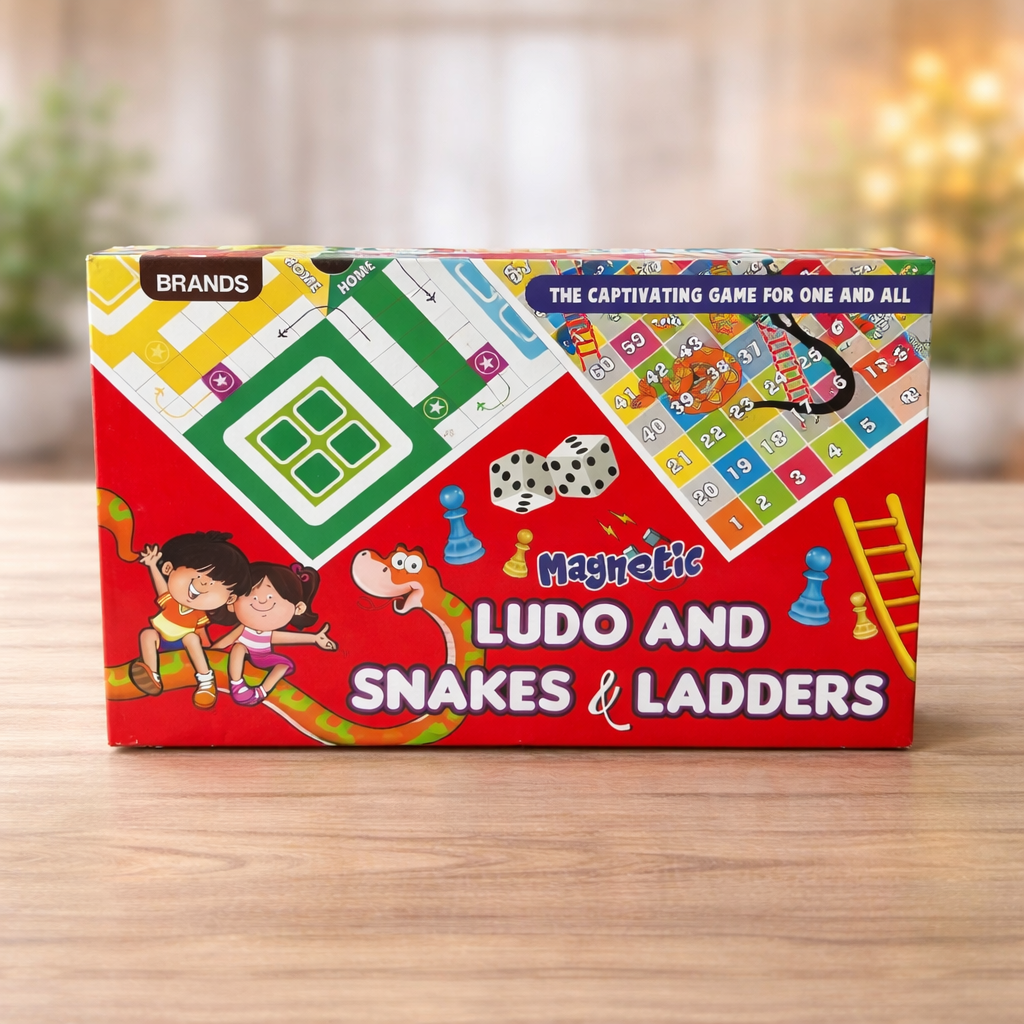 Magnetic Ludo & Snakes and Ladders Board Game for Kids & Family (2–4 Players) – Travel-Friendly Folding Game Set | Ages 5+